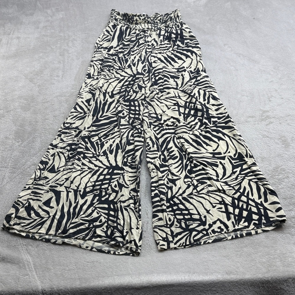 Patrons of Peace Wide Leg Pants Women's M Black Cream Abstract Palm Boho Beachy